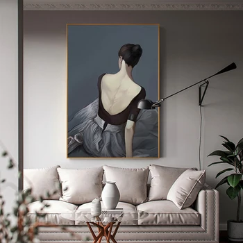 Nordic Preto Apertado Saia de Menina Cartaz n Impressão de Beleza Moderna Mulheres Parede Imagens para a Sala de Resumo Vestido Branco de Lona de Arte