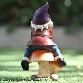 Gnomo de jardim, Sentado Em Cogumelos Gramado Gnome Estátua para o Exterior
