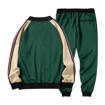 Nova Marca de Homens Conjuntos de Zíper da Jaqueta de Sportswear Ternos de 2 peças de Moda masculina Casaco+Calças de Jogging Define Macho da Cor do Contraste Streetswear