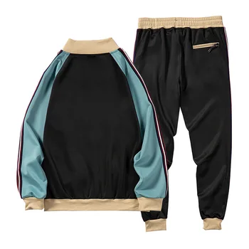 Nova Marca de Homens Conjuntos de Zíper da Jaqueta de Sportswear Ternos de 2 peças de Moda masculina Casaco+Calças de Jogging Define Macho da Cor do Contraste Streetswear