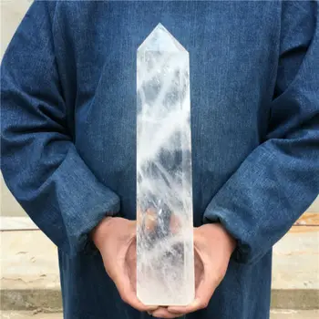 Muito tempo natural, transparente cristal de quartzo Obelisco ponto de cura varinha