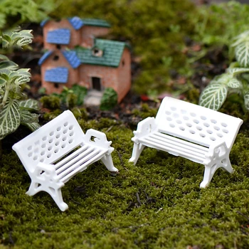 10PCS Parque Mini Cadeira de Plástico Artesanato Assento de Banco de Parque de DIY de Fadas Ornamento de Jardim Estatueta em Miniatura Casa de bonecas Decoração