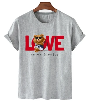 Moda urso T-shirt elegante e casual, o grande tamanho dos desenhos animados de AMOR urso de manga curta T-shirt para homens e mulheres tops popular do logotipo INS