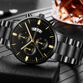 2021 Homens Relógio de Aço Inoxidável relógios de Luxo Calendário Relógio de Quartzo Profissional Relógio Casual Mens Watch Pulseira Relógio