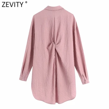 Zevity Novas Mulheres da Moda Cor Sólida Atado Projeto Avental Blusa Senhora do Escritório Breasted Camisa Casual Chic Solta Blusas, Tops LS9486