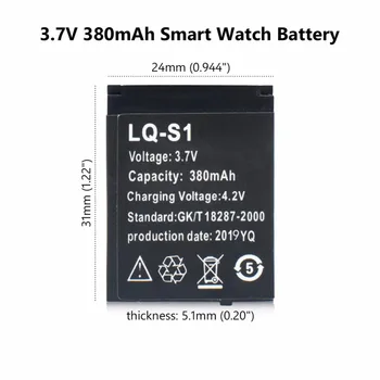 20PCS LQ-S1 3,7 V lq s1 380mAh Recarregável do Polímero do Li-íon Bateria Inteligente de Bateria de Relógio para DZ09 W8