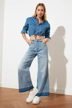 Trendyol Trote Detalhadas de Alta Bel Wide LEg Jeans TWOSS21JE0357
