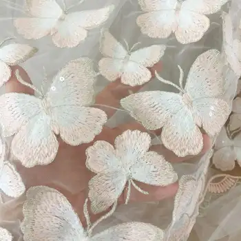 Alta Qualidade de Borboleta Malha Bordado Tecido do Laço Bilateral de Prata de Lantejoulas Vestido de Noiva de Roupas infantis em Tecido