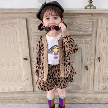 Meninas 2020 Primavera e no Outono, Moda de Nova Bonito coreano Moda de Duas peças para Crianças Leopard Terno
