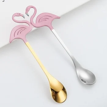 1 Pedaço de Flamingo em forma de Concha Mesa do Café Ferramenta de Cozinha Gadget Bonito Colher de Aço Inoxidável