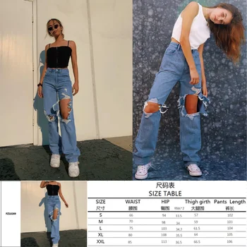 Ripped Jeans Mulheres de Cintura Alta Solta calças de Brim das Mulheres Calças de Hip Hop Vintage Feminino Rasgado 2021 Nova Mulher Hetero-leg Jeans
