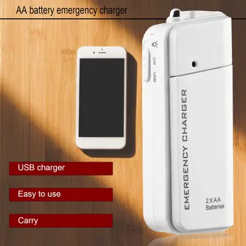 Universal USB Portátil de Emergência 2 AA Extensor de Bateria do Carregador de Alimentação de Banco de Abastecimento de Caixa Para o iPhone, Telefone Móvel, MP3, MP4 Branco