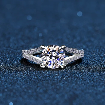 2.0 Quilates Halo De Diamante, Anéis De Casamento Do Diamante Brilhante Redondo Moissanite Anéis De Noivado Para As Mulheres De Jóias De Noiva Inclui Caixa