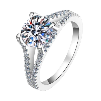 2.0 Quilates Halo De Diamante, Anéis De Casamento Do Diamante Brilhante Redondo Moissanite Anéis De Noivado Para As Mulheres De Jóias De Noiva Inclui Caixa