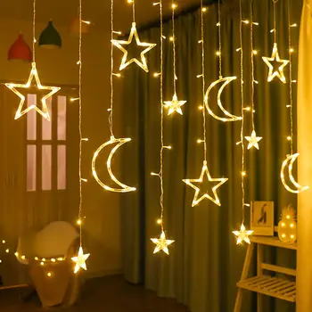UE Plug EUA Lua Estrela LED de Fadas Luz da corda Garland EID Mubarak Ramadã Decoração de Natal Férias de Iluminação, Festa de Casamento