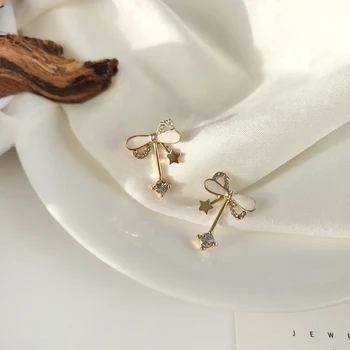 S925 agulha de bijuterias Brincos Borboleta 2021 Novo Metal Dourado Chapeamento de Crystal White Star Brincos De Doce de Menina