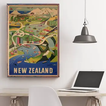 Nova Zelândia Cidade De Viagem Cartaz Pintado À Mão Atracções Turísticas Vintage Papel Kraft Café Quarto A Decoração Home Da Parede Sticker42x30cm