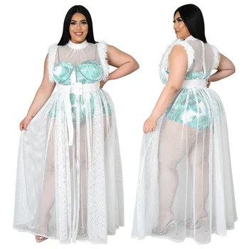 4XL 3XL Mulheres Plus Size Vestuário Dashiki Africana Designer de Moda de Vestido de 2021 Primavera, Verão, Ver Através de Maxi Vestido sem Mangas