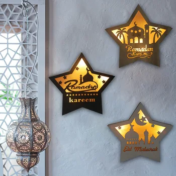 Diodo emissor de Luz Ramadã Deco Lua Estrela Eid Mubarak Decoração de Madeira Ornamento Islâmica Muçulmana de Eid para Casa de Festa Decoração Artesanato