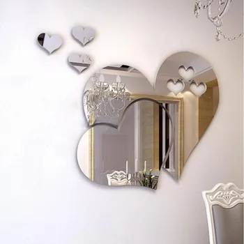 Em forma de coração Quente Espelho 3d Acrílico Adesivos de Parede Decal Diy Quarto em Casa de Arte Mural Decoração Removível, Auto-adesivas Casa Decorações