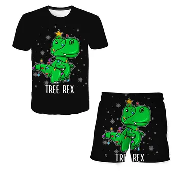 Dino verde Roupas infantis Conjuntos de Meninos t-shirt Terno de Verão, T-Shirts, Tops Curtos 3D Dinossauros de manga Curta Casual Jogging Terno