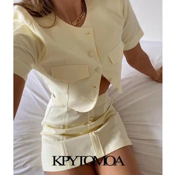 KPYTOMOA Mulheres 2021 Moda Chique Com Botões de Mini Saia Vintage Cintura Alta Lateral do Zíper Feminino Saias Mujer