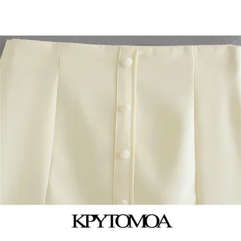KPYTOMOA Mulheres 2021 Moda Chique Com Botões de Mini Saia Vintage Cintura Alta Lateral do Zíper Feminino Saias Mujer