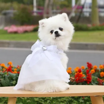 Cão Bowknot Vestido De Noiva De Estimação Primavera Roupas De Verão Vestido De Princesa Romântica Animal De Estimação De Casamento Saia Para Teddy Chihuahua Roupas