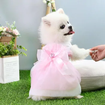 Cão Bowknot Vestido De Noiva De Estimação Primavera Roupas De Verão Vestido De Princesa Romântica Animal De Estimação De Casamento Saia Para Teddy Chihuahua Roupas