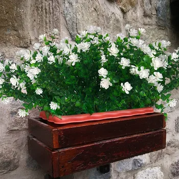 Flores artificiais Exterior 12 Packs, Resistente Plantas Artificiais de Plástico do Interior para Fora da Janela de decoração de Casamento Branco