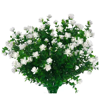 Flores artificiais Exterior 12 Packs, Resistente Plantas Artificiais de Plástico do Interior para Fora da Janela de decoração de Casamento Branco