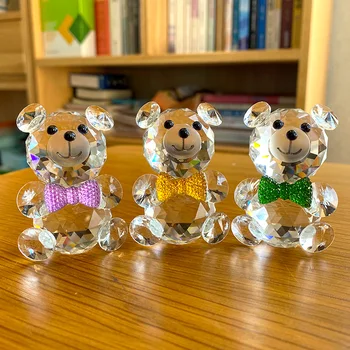 Cristal Coleção De Ursos De Pelúcia Estatuetas De Vidro Moda Artesanal Lindo Animal Peso De Papel De Noiva Decoração De Casa De Presentes De Natal