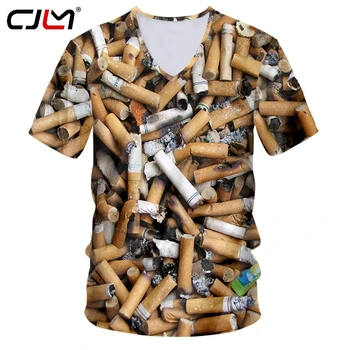 CJLM 3D Cigarro Tshirt Homens Interessantes com decote em V T-shirt Fashion Tees de Pescoço de V Fumaça Streetwear Verão de Tamanho Grande Dropship