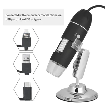 USB Zoom Digital Microscópio, Lupa com Função de OTG 8-DIODO emissor de Luz da Lupa 1600X Ampliação com Suporte