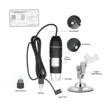 USB Zoom Digital Microscópio, Lupa com Função de OTG 8-DIODO emissor de Luz da Lupa 1600X Ampliação com Suporte