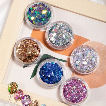 1 Caixa de Unhas de Glitter Flocos de Lantejoulas Brilhantes Holographics Misto Espelho Hexágono Lantejoulas Fatias Paillette DIY Nail Art e Decorações