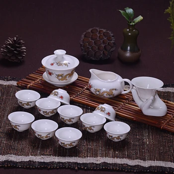 14 Pcs de Viagem, Conjuntos de Chá Chinês Portátil de Cerâmica, porcelana de Ossos teaset Gaiwan Xícara de chá de Porcelana Xícara de Chá de Kung Fu Bule Conjunto