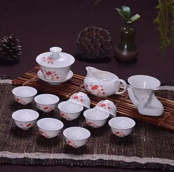 14 Pcs de Viagem, Conjuntos de Chá Chinês Portátil de Cerâmica, porcelana de Ossos teaset Gaiwan Xícara de chá de Porcelana Xícara de Chá de Kung Fu Bule Conjunto