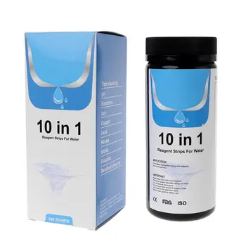 100Strips Água Tiras de Teste de Tira Reagente Para a Qualidade da Água Análise de Testes Com 10 Análise de Residual de Cloro, pH, Ferro Total