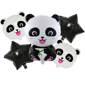 Animais dos desenhos animados Preto 32polegadas Folha de Balão Conjunto de Estrelas Panda Crianças, Festa de Aniversário, Decoração de chá de Bebê de Crianças meninas meninos da Bola