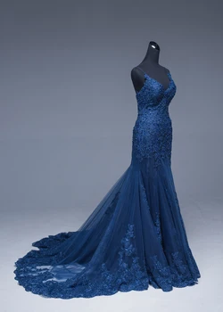 Vinca ensolarado 2021 sexy azul Marinho sereia vestido de baile Frisado apliques de Renda vestidos de noite longos abendkleider 2021 vestido formal