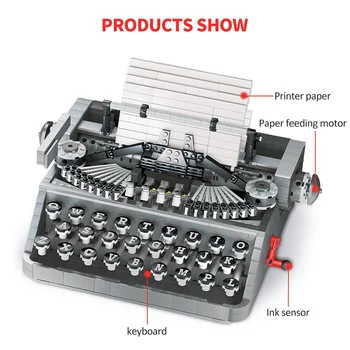 BZDA Retro máquina de escrever idéias de Construção de Brinquedos de Blocos de 26 De Letra do Teclado Retro Clássico máquina de escrever Tijolos Para o Natal, Presentes de Aniversário