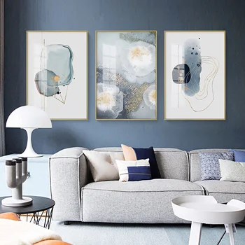 Resumo o Padrão de Ouro Linhas de Lona da Pintura Nórdica Pôster e Impressão Minimalista Arte de Parede Cinza Fotos de Decoração de Sala de estar
