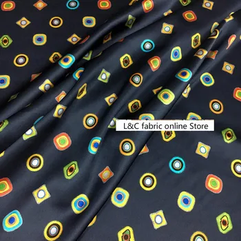 Novo geométrica de onda do ponto de impressão de bicho-da-seda seda roupas cheongsam material pesado elastic cetim de seda tecido 97% seda +3% elastano