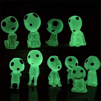 10Pcs/set Mini Estatuetas Luminosa Árvore Elfos Jardim de Vasos de PVC Fluorescente Figura Árvore Elf Brilhante Jardim Fantasma Estátua