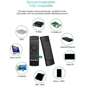 MX3 Ar Mouse sem Fio, Teclado Retroiluminado Controle Remoto Inteligente 2,4 G de RF com Microfone de Voz para X96 H96 Caixa de TV Android