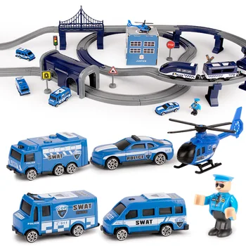 Elétrico Carro de Pista de Brinquedo Conjunto de Fogo da Polícia Ferroviária Faixa Compatível com Várias Marcas de Pista de Madeira Montados Brinquedos Brinquedos Educativos