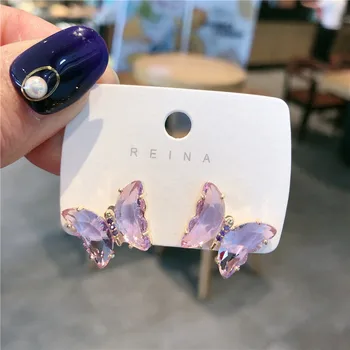 Novo coreano Luxo Simples e romântico Oco Brilhante Colorido cystal Simulado Borboleta Brincos Mulher Presente