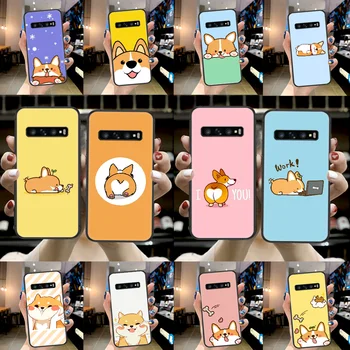 Cartoon Bonito Cão Corgi Caso de Telefone Para Samsung Galaxy Note 8 9 10 Mais de 20 E Lite Uitra preto Funda Moda Coque 3D Ise Tpu