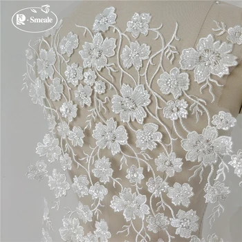 Luxo Talão de Noiva Bordado Tecido do Laço do Vestido de Casamento Decoração da Flor Acessórios de Costura RS3379
